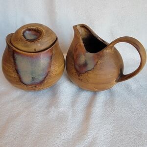 Sango Splash 4951 Brown Drip Glaze Stoneware Sugar Bowl and Creamer Set Vintage